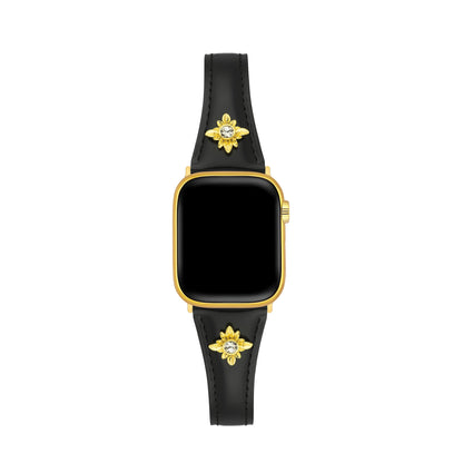 Floral-Accent Leather Watch Band with 14k Gold & Platinum Plating