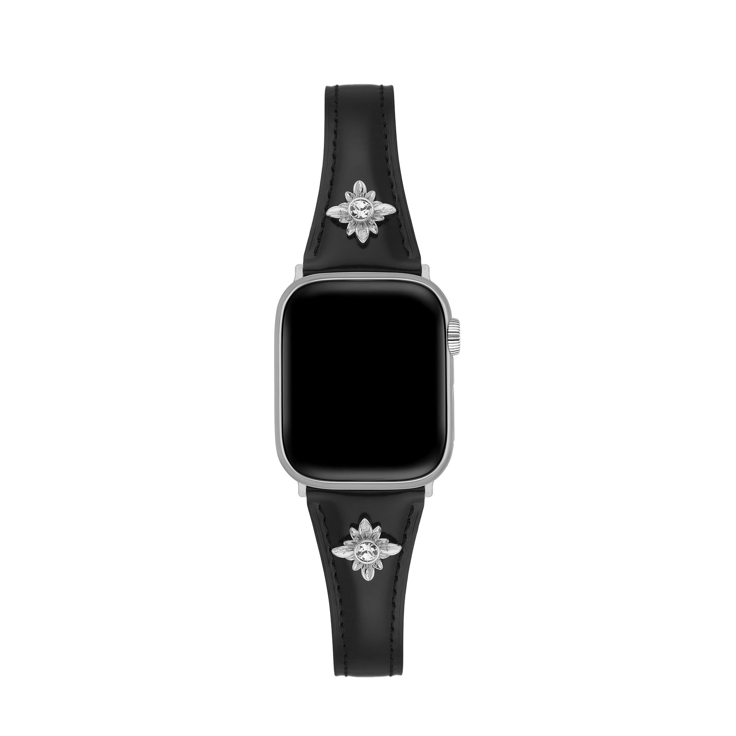 Floral-Accent Leather Watch Band with 14k Gold & Platinum Plating