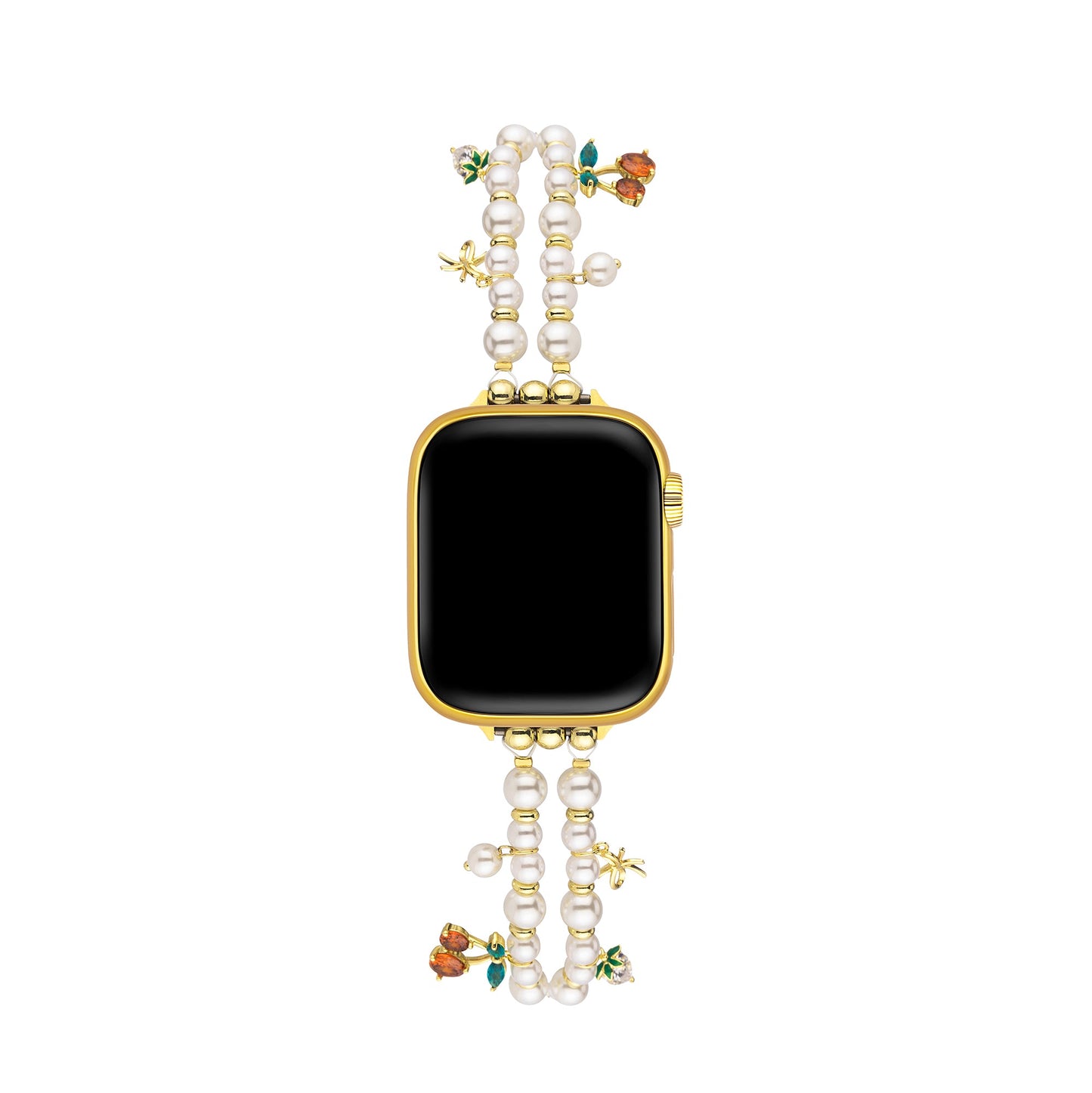 14k Gold-Plated Pearl Charm Watch Band - Elegant Pearl-Accent Strap for Your Timepiece