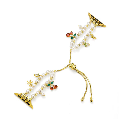 14k Gold-Plated Pearl Charm Watch Band - Elegant Pearl-Accent Strap for Your Timepiece
