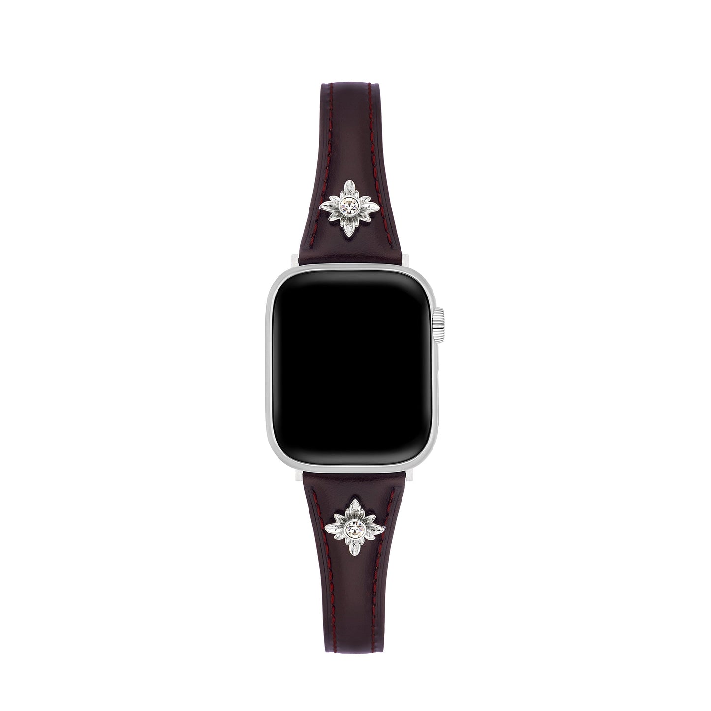 Floral-Accent Leather Watch Band with 14k Gold & Platinum Plating