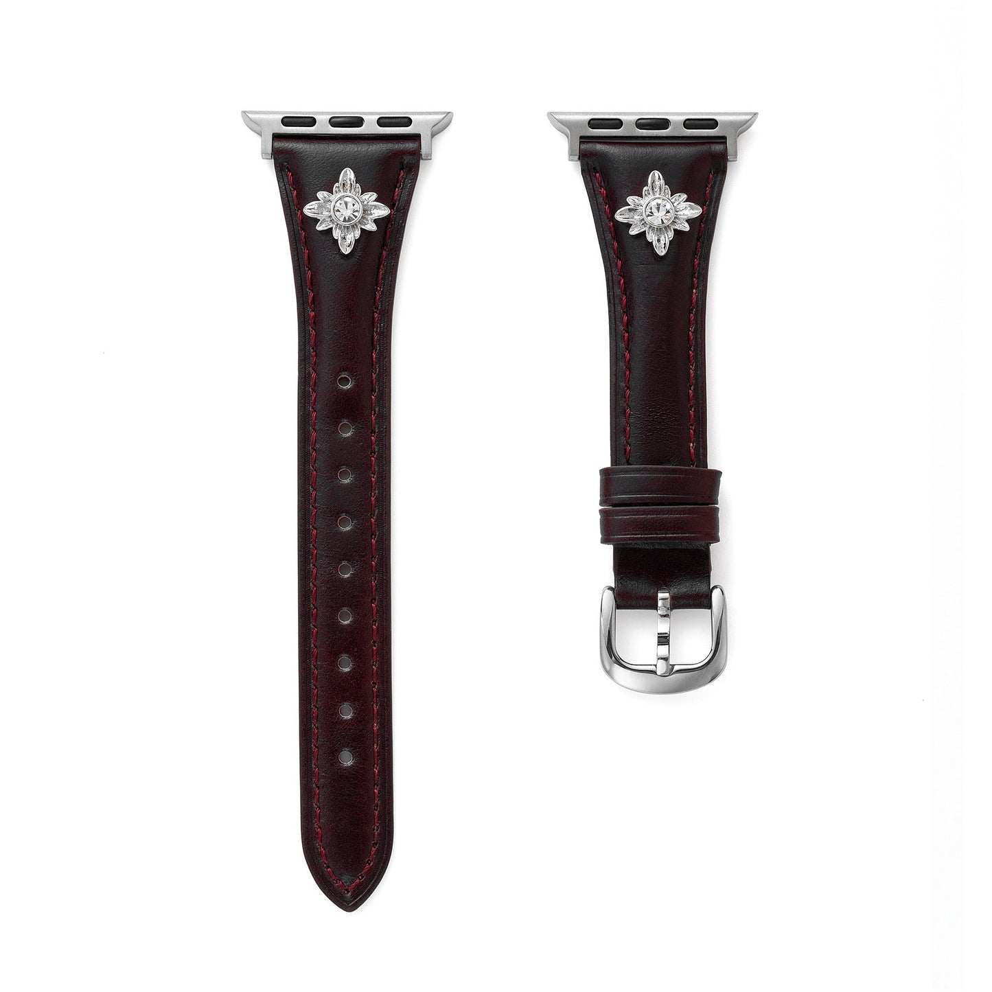 Floral-Accent Leather Watch Band with 14k Gold & Platinum Plating