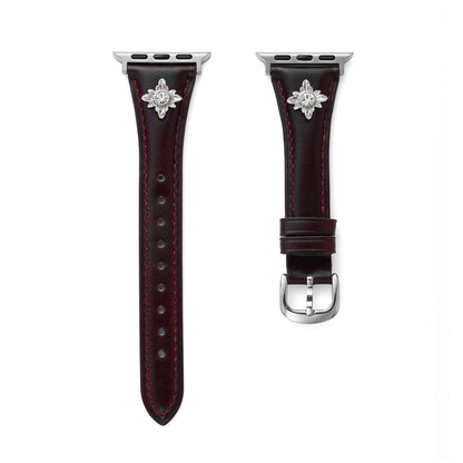 Floral-Accent Leather Watch Band with 14k Gold & Platinum Plating