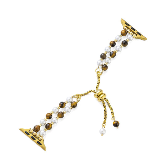 Elegant Pearl & Tiger's Eye Beaded Band for Apple Watch