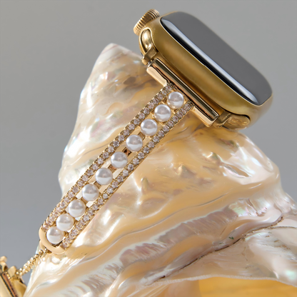 Elegant Pearl-Beaded Copper Band for Apple Watch