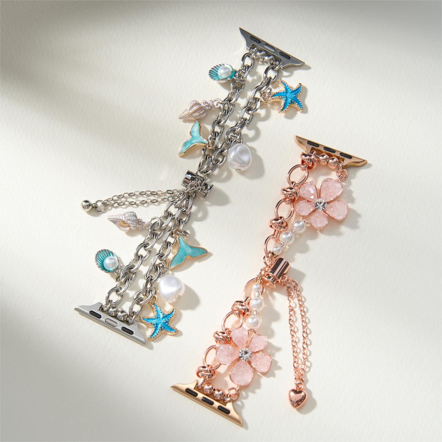 Elegant Floral Quartz Chain Watch Band for Apple Watch