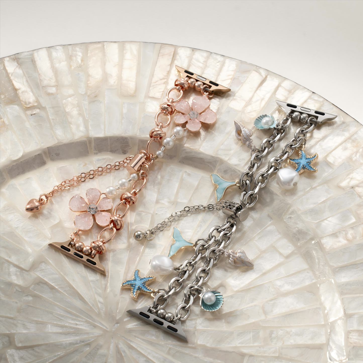 Elegant Floral Quartz Chain Watch Band for Apple Watch