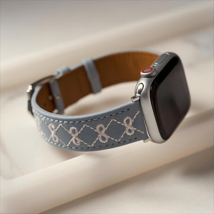 Stylish Embroidered Bow Leather Watch Band for Apple Watch