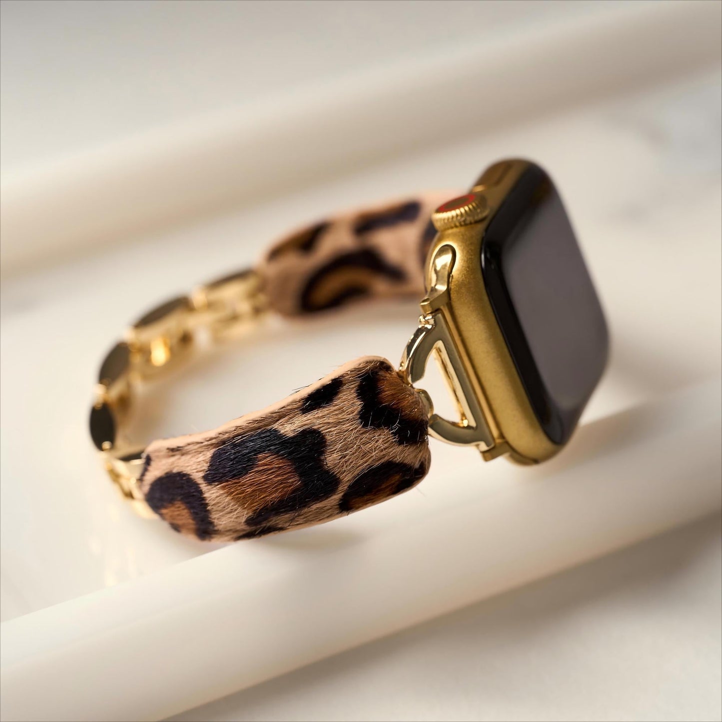 Luxurious Leopard Print Faux-Fur Watch Band