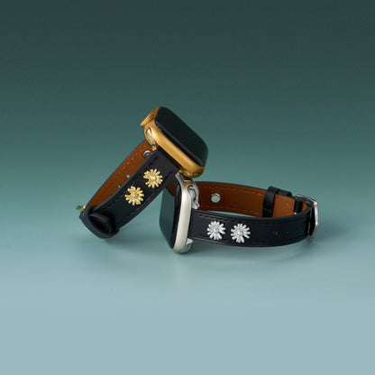 Luxurious Daisy Leather Band for Apple Watch - 14k Gold & Platinum-Plated