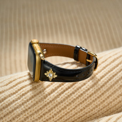 Floral-Accent Leather Watch Band with 14k Gold & Platinum Plating