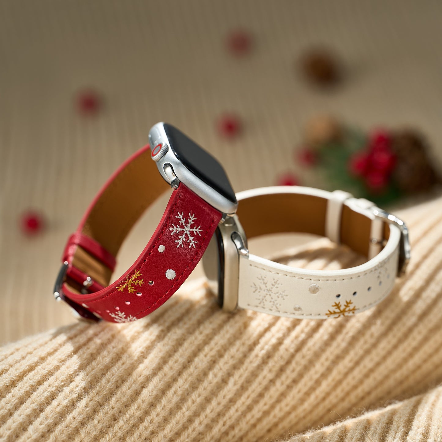 Festive Christmas Snowflake Embroidered Apple Watch Band