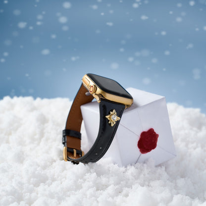 Floral-Accent Leather Watch Band with 14k Gold & Platinum Plating