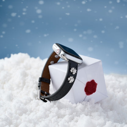 Luxurious Daisy Leather Band for Apple Watch - 14k Gold & Platinum-Plated