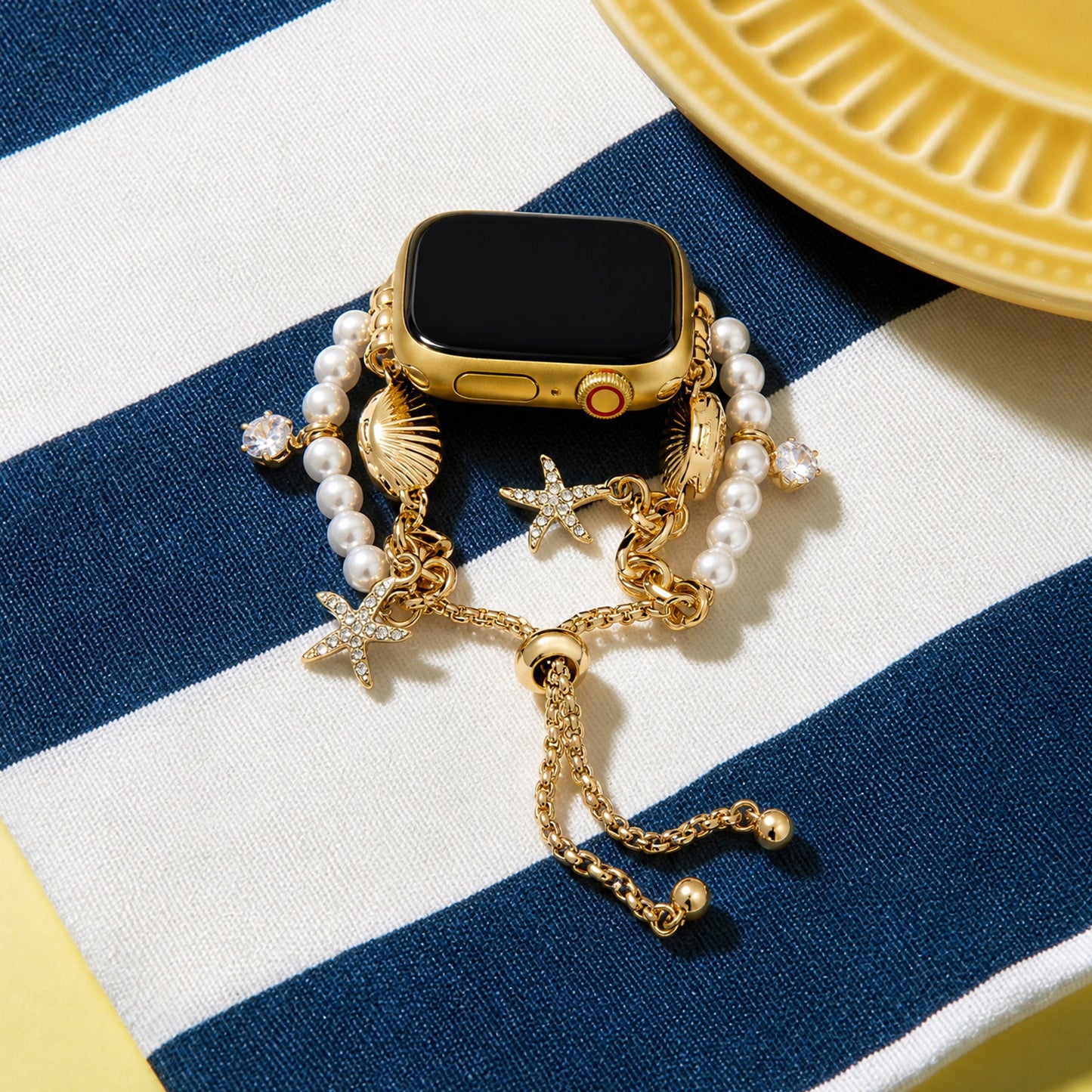 Coastal Pearl Charm Beaded Band for Apple Watch – Ocean-Inspired Pearl Bead Strap