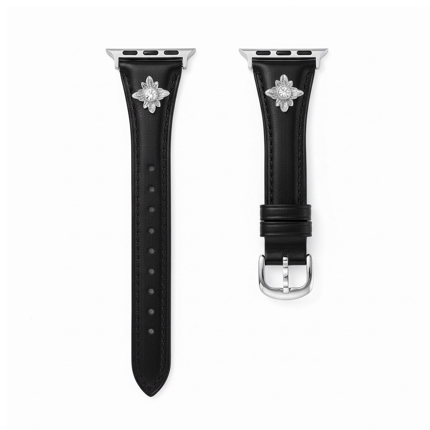 Floral-Accent Leather Watch Band with 14k Gold & Platinum Plating