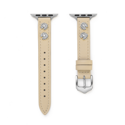 Luxurious Daisy Leather Band for Apple Watch - 14k Gold & Platinum-Plated