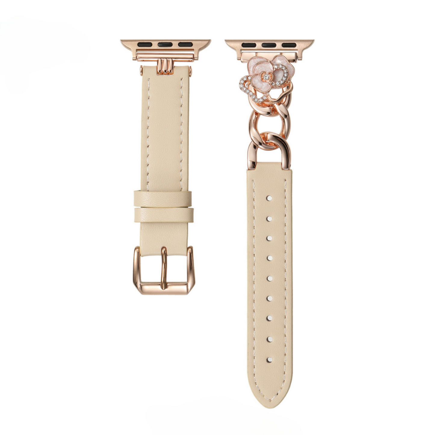 Camellia Chain Leather Watch Band for Apple Watch - Elegant Chain-Detail Strap