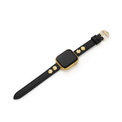 Luxurious Daisy Leather Band for Apple Watch - 14k Gold & Platinum-Plated