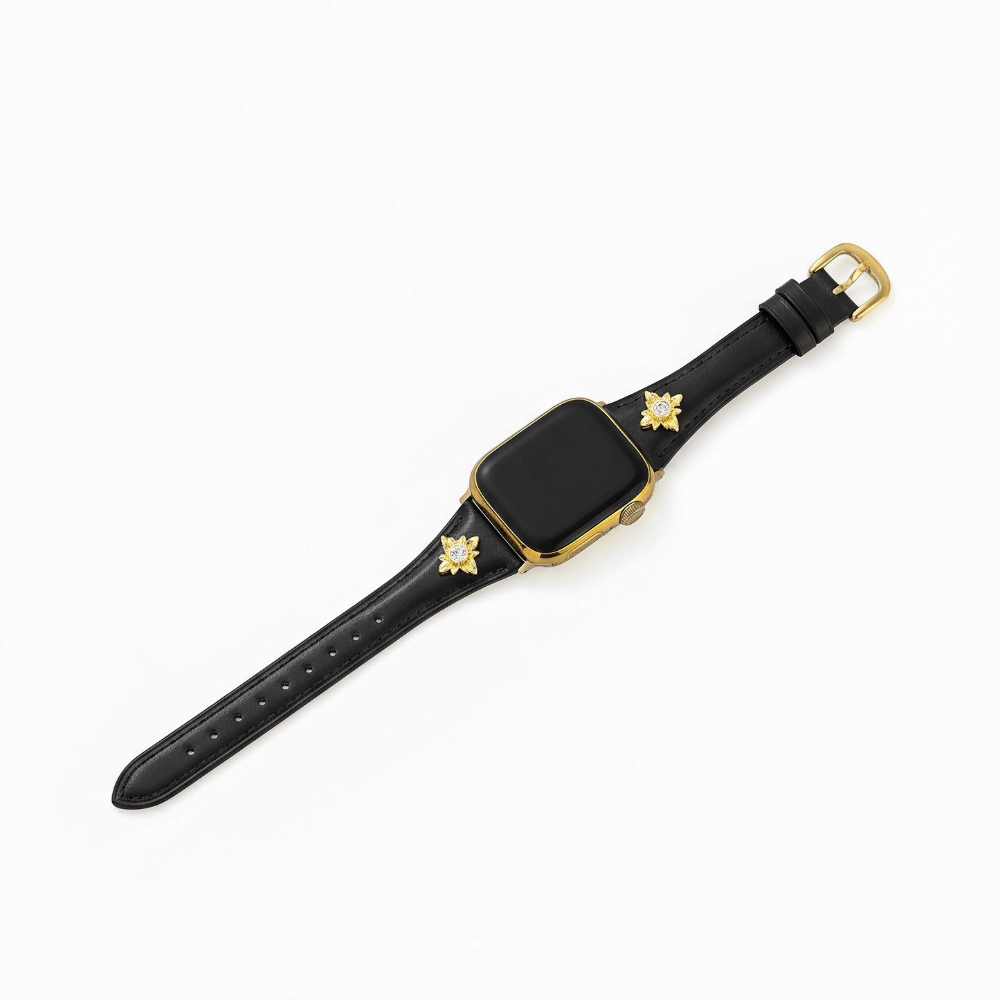 Floral-Accent Leather Watch Band with 14k Gold & Platinum Plating