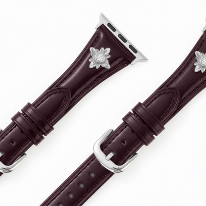 Floral-Accent Leather Watch Band with 14k Gold & Platinum Plating