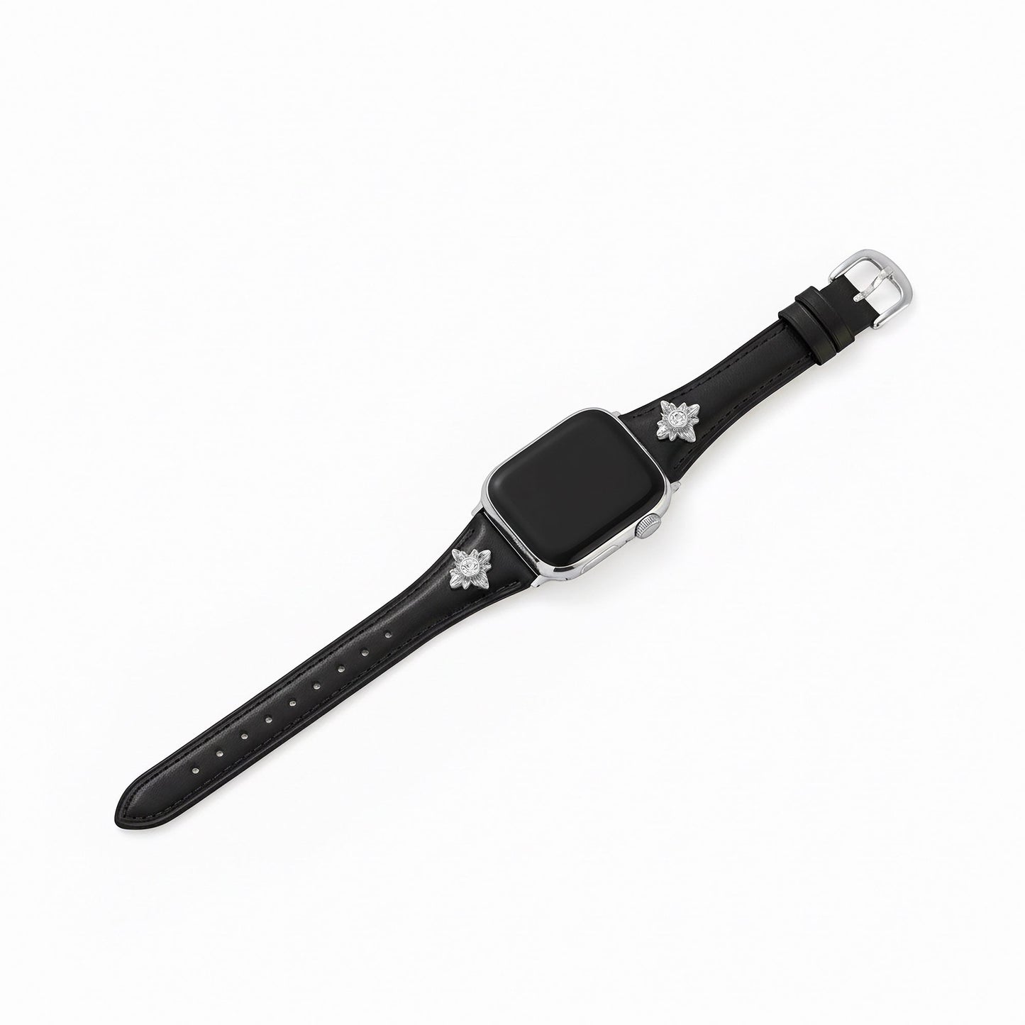 Floral-Accent Leather Watch Band with 14k Gold & Platinum Plating