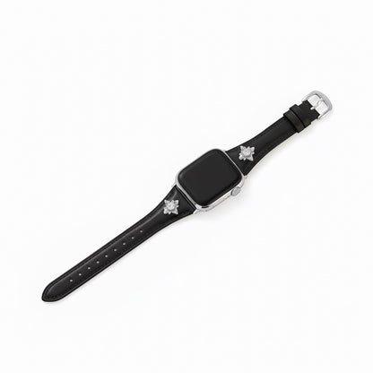 Floral-Accent Leather Watch Band with 14k Gold & Platinum Plating