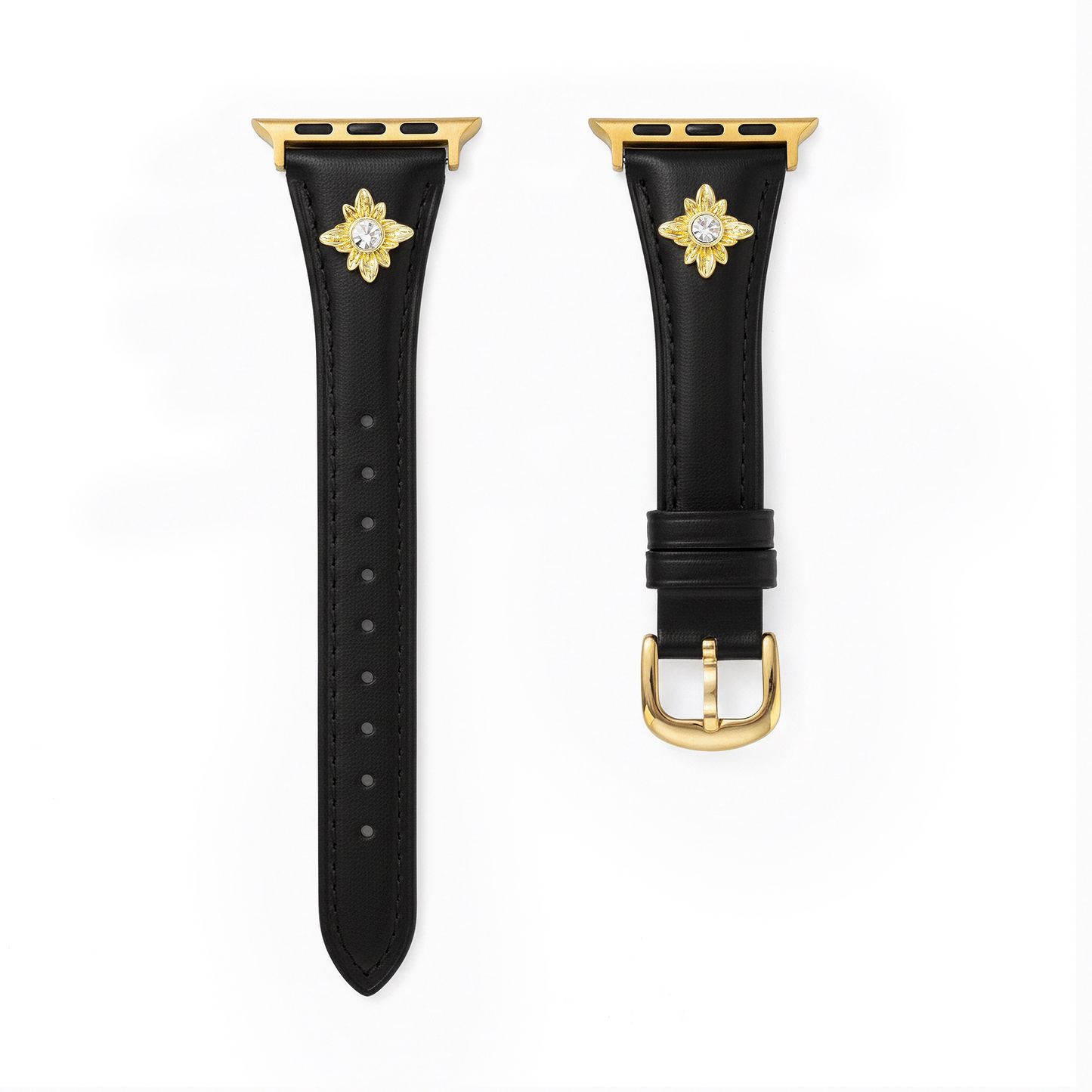 Floral-Accent Leather Watch Band with 14k Gold & Platinum Plating
