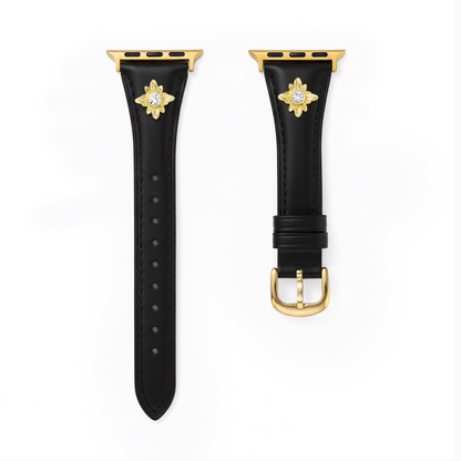 Floral-Accent Leather Watch Band with 14k Gold & Platinum Plating