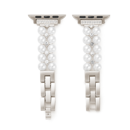Pearl Rhinestone Metal Band for Apple Watch – Elegant Sparkling Stainless Steel Strap