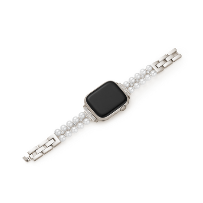 Pearl Rhinestone Metal Band for Apple Watch – Elegant Sparkling Stainless Steel Strap