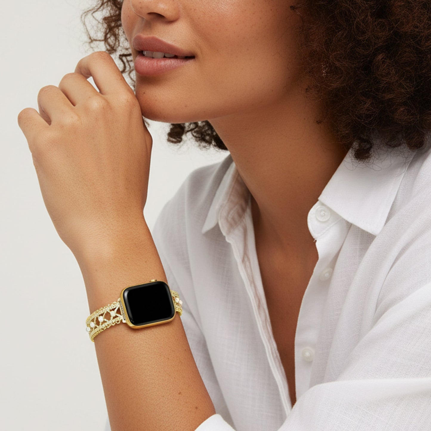Pearl-Accented Lace-Inspired Apple Watch Band