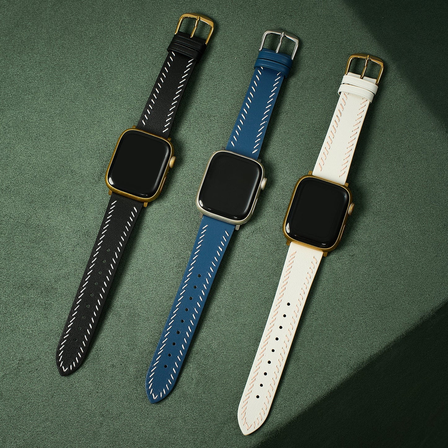 Unisex Leather Band with Stitching Detail for Apple Watch