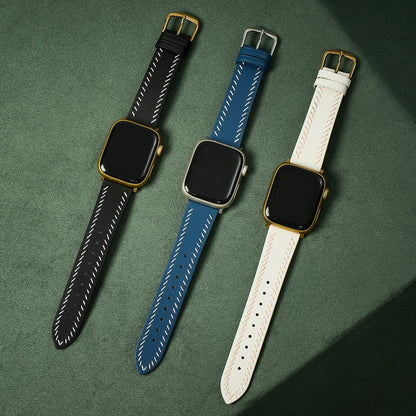 Unisex Leather Band with Stitching Detail for Apple Watch