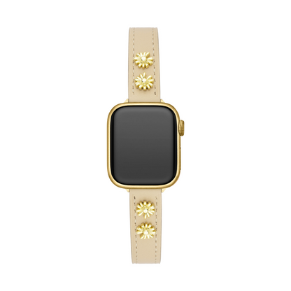 Luxurious Daisy Leather Band for Apple Watch - 14k Gold & Platinum-Plated