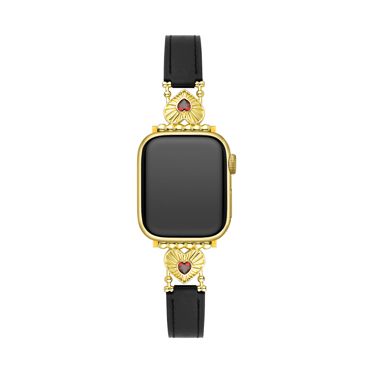 Elegant Heart-Adorned Leather Watch Band, 14k Gold- and Platinum-Plated