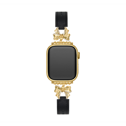 Elegant Bowknot Leather Apple Watch Band - 14k Gold & Platinum Plated