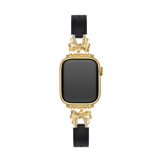 Elegant Bowknot Leather Apple Watch Band - 14k Gold & Platinum Plated