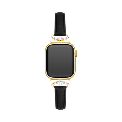 Sleek Leather Watch Band with Metal Accents for Apple Watch
