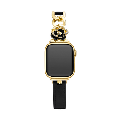 Camellia Chain Leather Watch Band for Apple Watch - Elegant Chain-Detail Strap