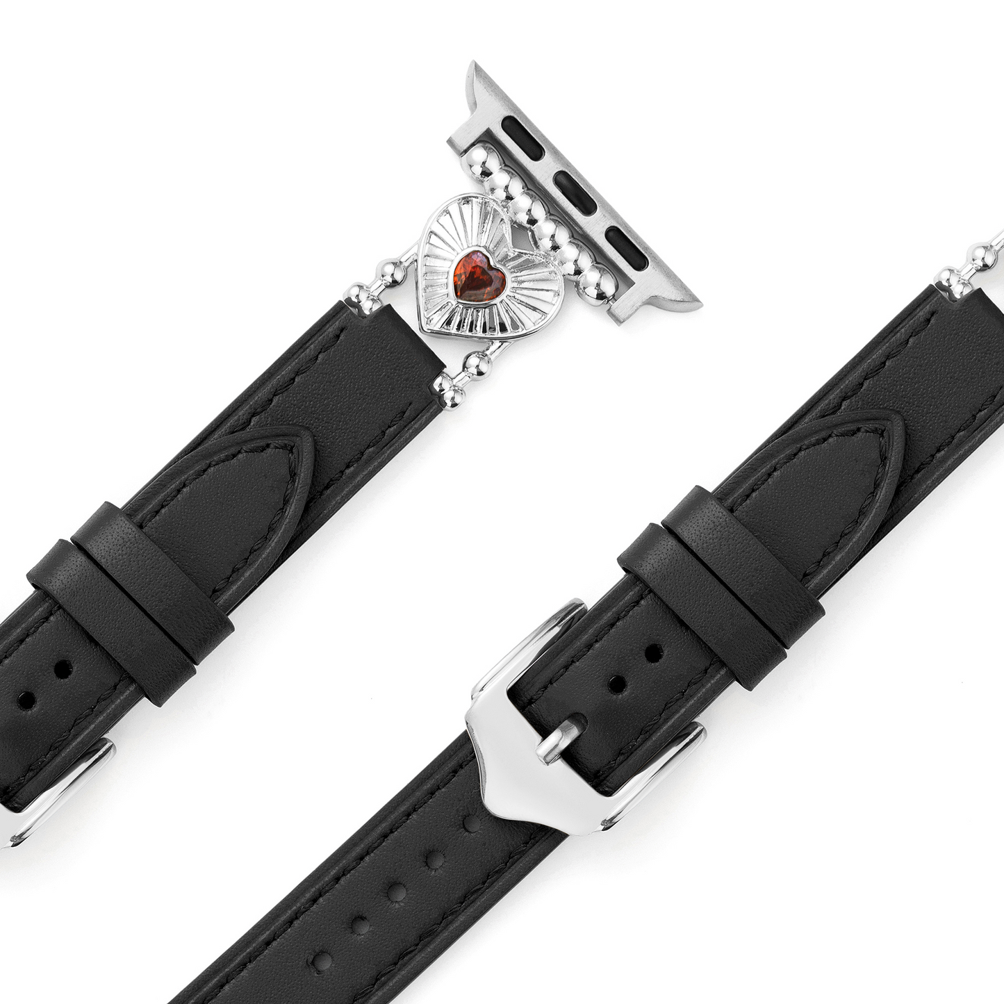 Elegant Heart-Adorned Leather Watch Band, 14k Gold- and Platinum-Plated