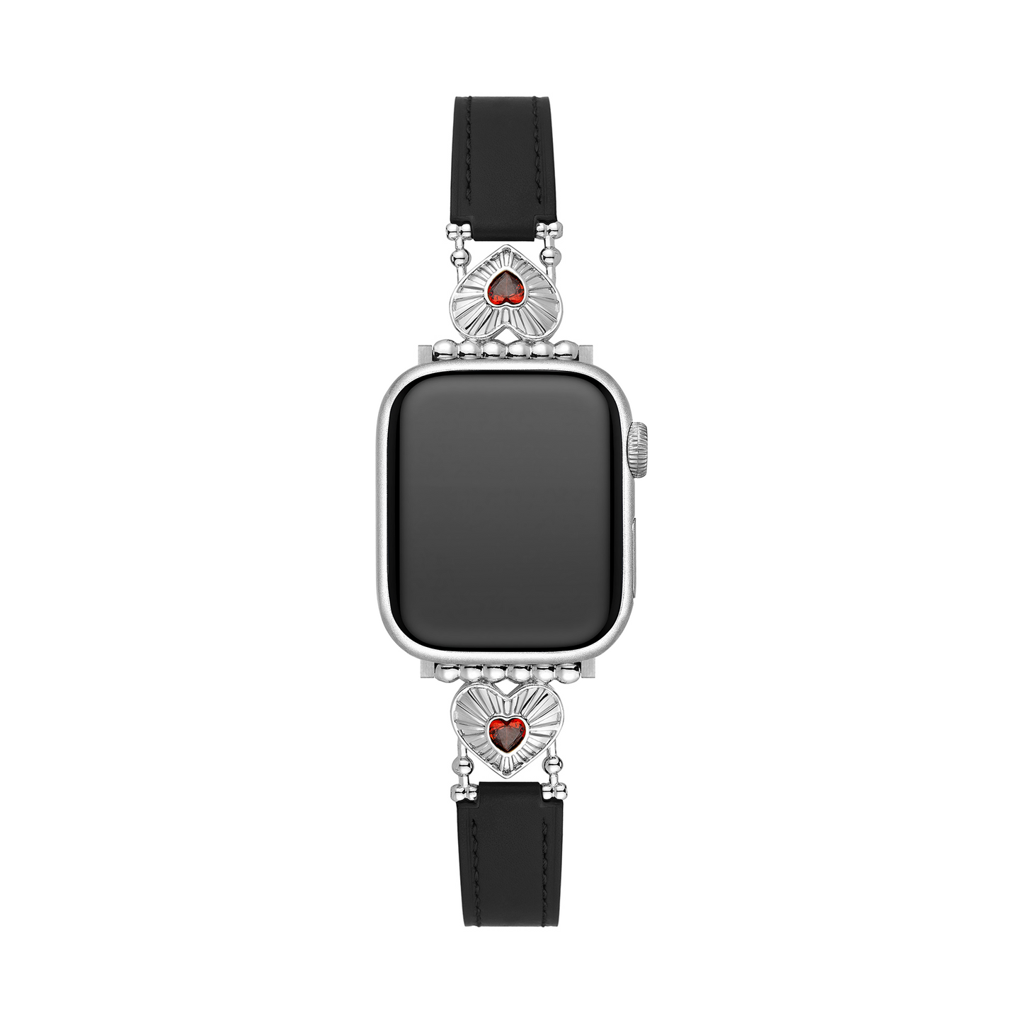 Elegant Heart-Adorned Leather Watch Band, 14k Gold- and Platinum-Plated
