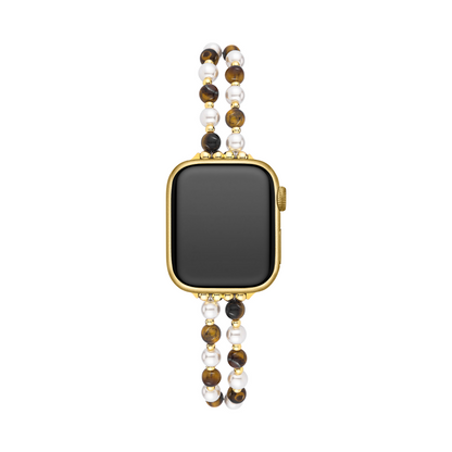 Elegant Pearl & Tiger's Eye Beaded Band for Apple Watch