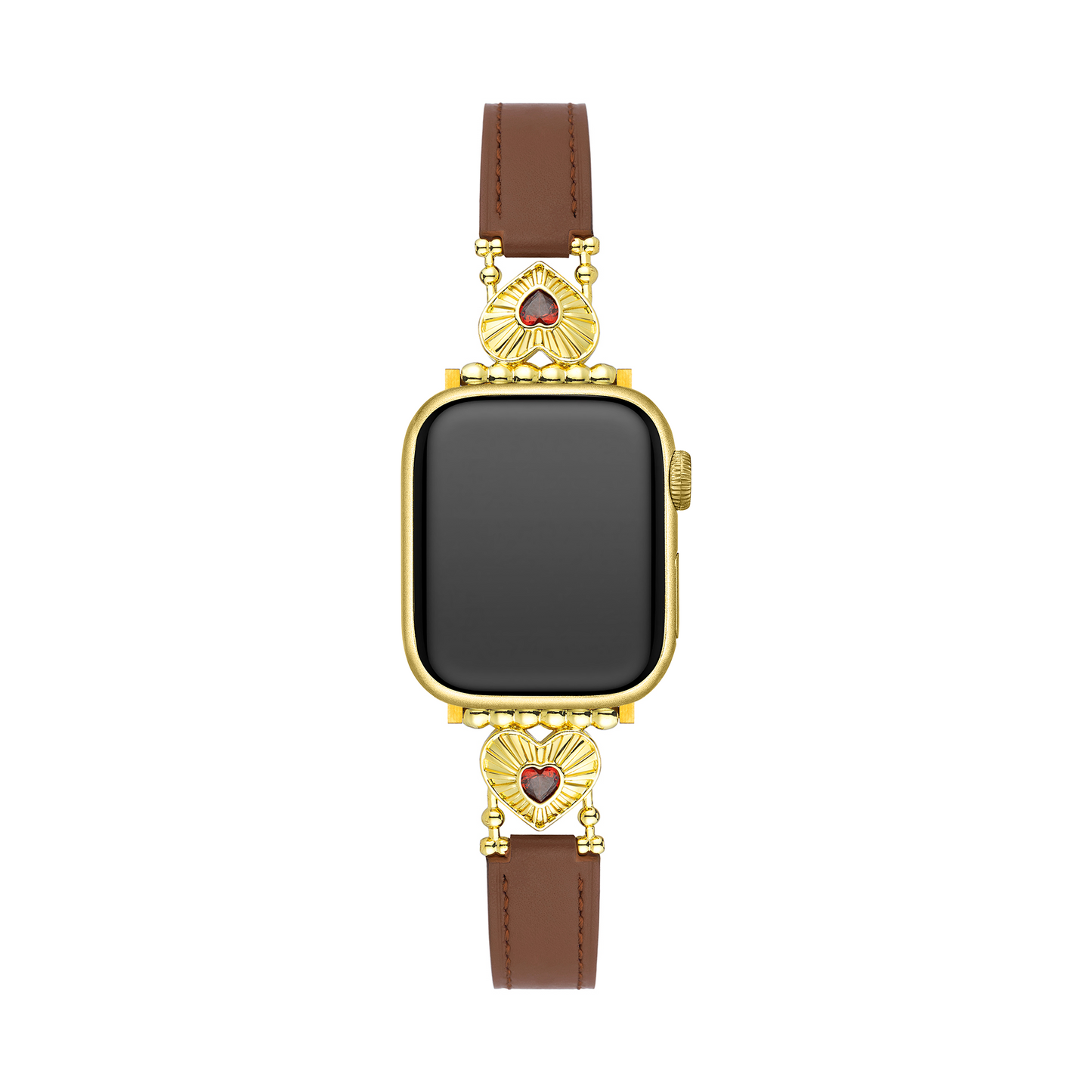 Elegant Heart-Adorned Leather Watch Band, 14k Gold- and Platinum-Plated