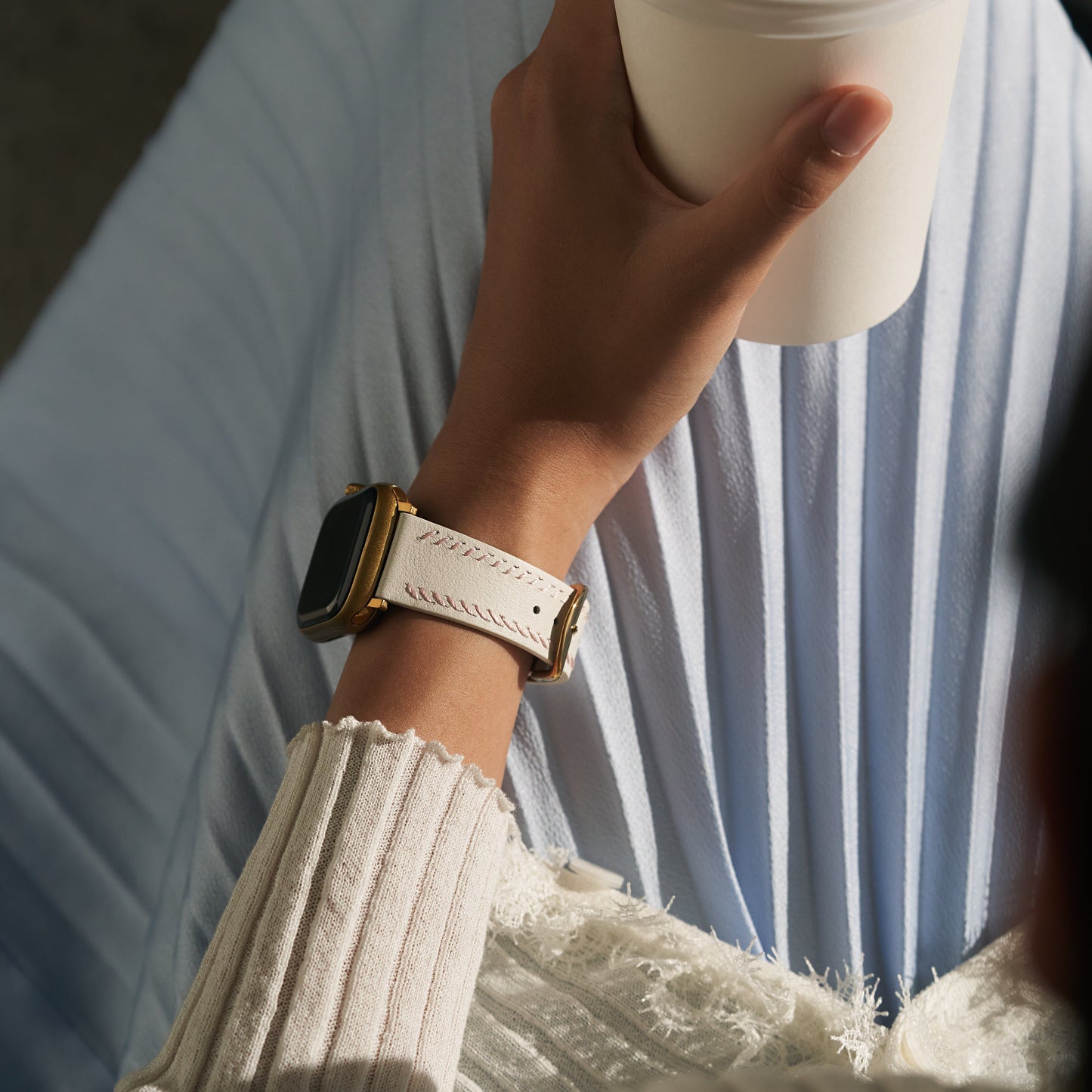 Unisex Leather Band with Stitching Detail for Apple Watch
