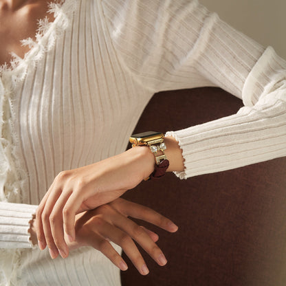 Elegant Bowknot Leather Band for Apple Watch - Premium Leather, All-Day Comfort