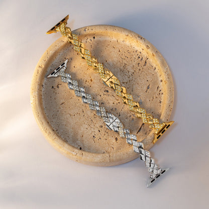 Luxurious Diamond-Accented Metal Watch Band