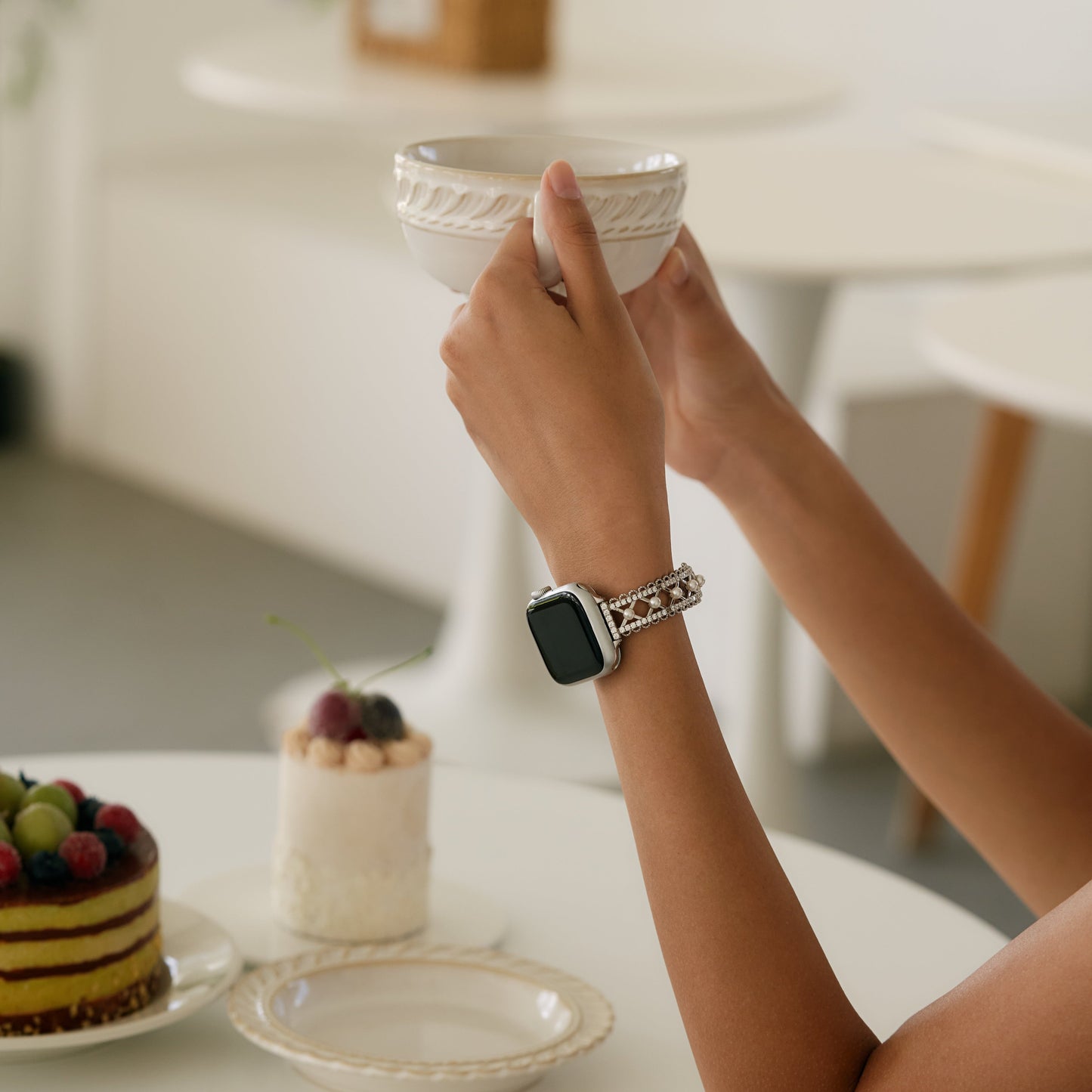 Pearl-Accented Lace-Inspired Apple Watch Band