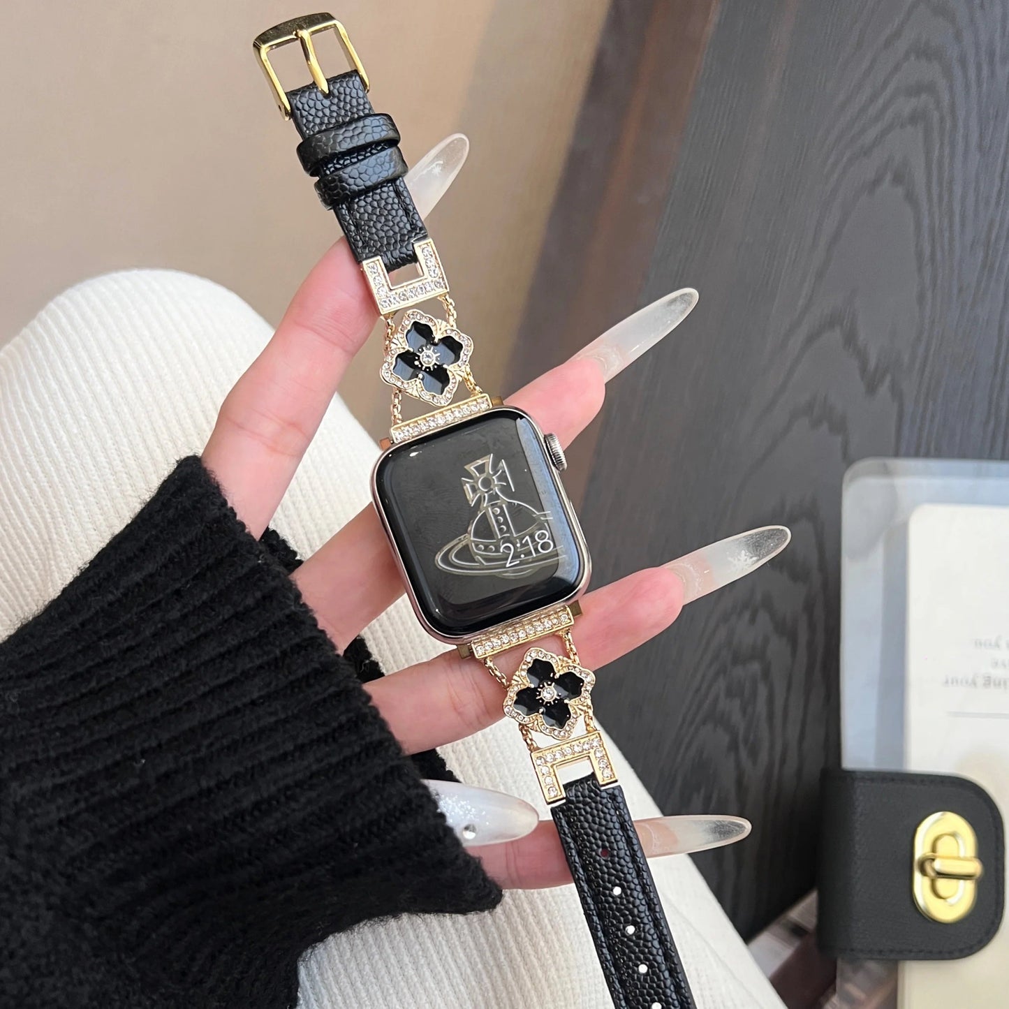 Glitter-Accented Leather Strap