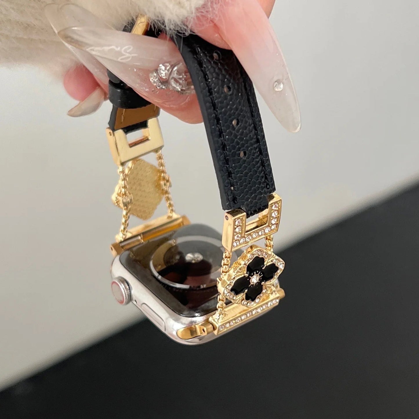 Glitter-Accented Leather Strap